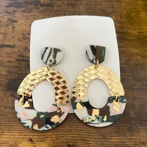 Gold-Flecked Clay/Gold Oval Earrings